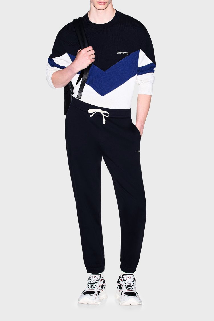 Armani Exchange Pamuklu Bisiklet Yaka Renk Bloklu Erkek Kazak XM003561 AF18754 M0413 Beyaz-lacivert - Armani Exchange (1)
