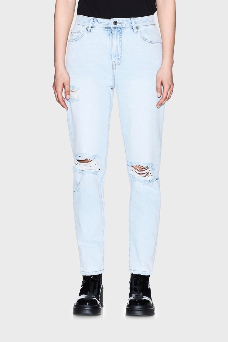 Armani Exchange Pamuklu Boyfriend Fit Yüksek Bel Düz Paça Jeans Bayan Kot Pantolon XW000073 AF12859 MB003 AÇIK MAVİ - Armani Exchange