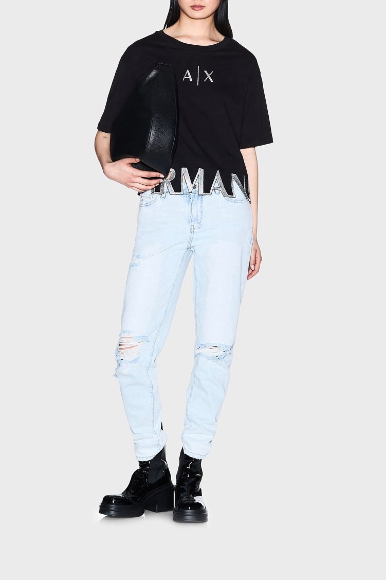 Armani Exchange Pamuklu Boyfriend Fit Yüksek Bel Düz Paça Jeans Bayan Kot Pantolon XW000073 AF12859 MB003 AÇIK MAVİ - Armani Exchange (1)