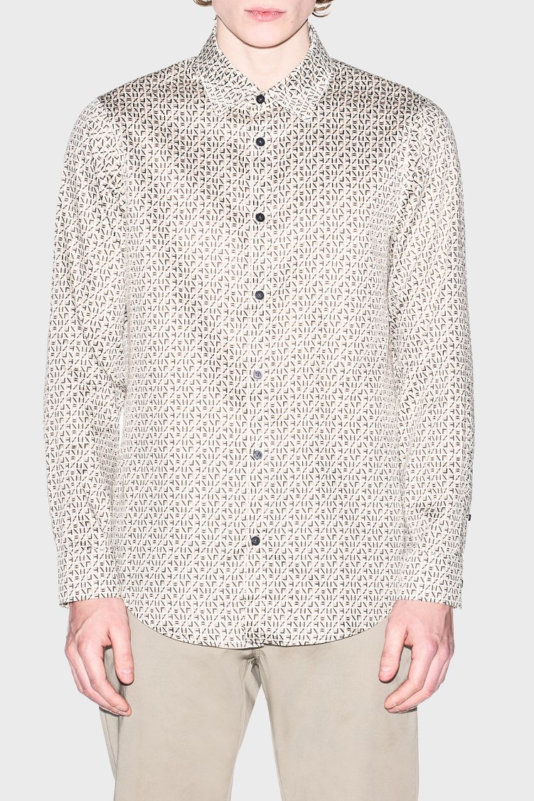 Armani Exchange Pamuklu Harf Logolu Regular Fit Erkek Gömlek XM001942 AF19194 F1165 BEJ - Armani Exchange