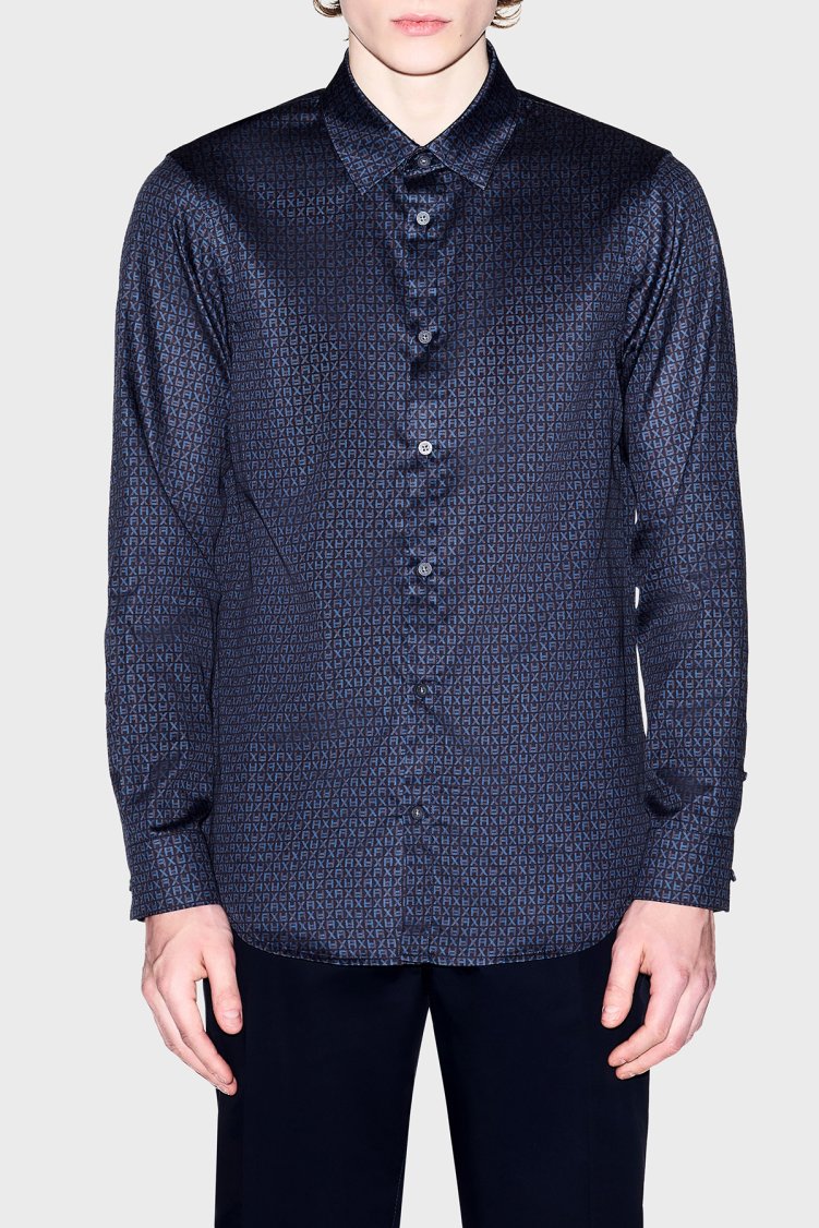 Armani Exchange Pamuklu Harf Logolu Regular Fit Erkek Gömlek XM001942 AF19194 FB436 LACİVERT - Armani Exchange