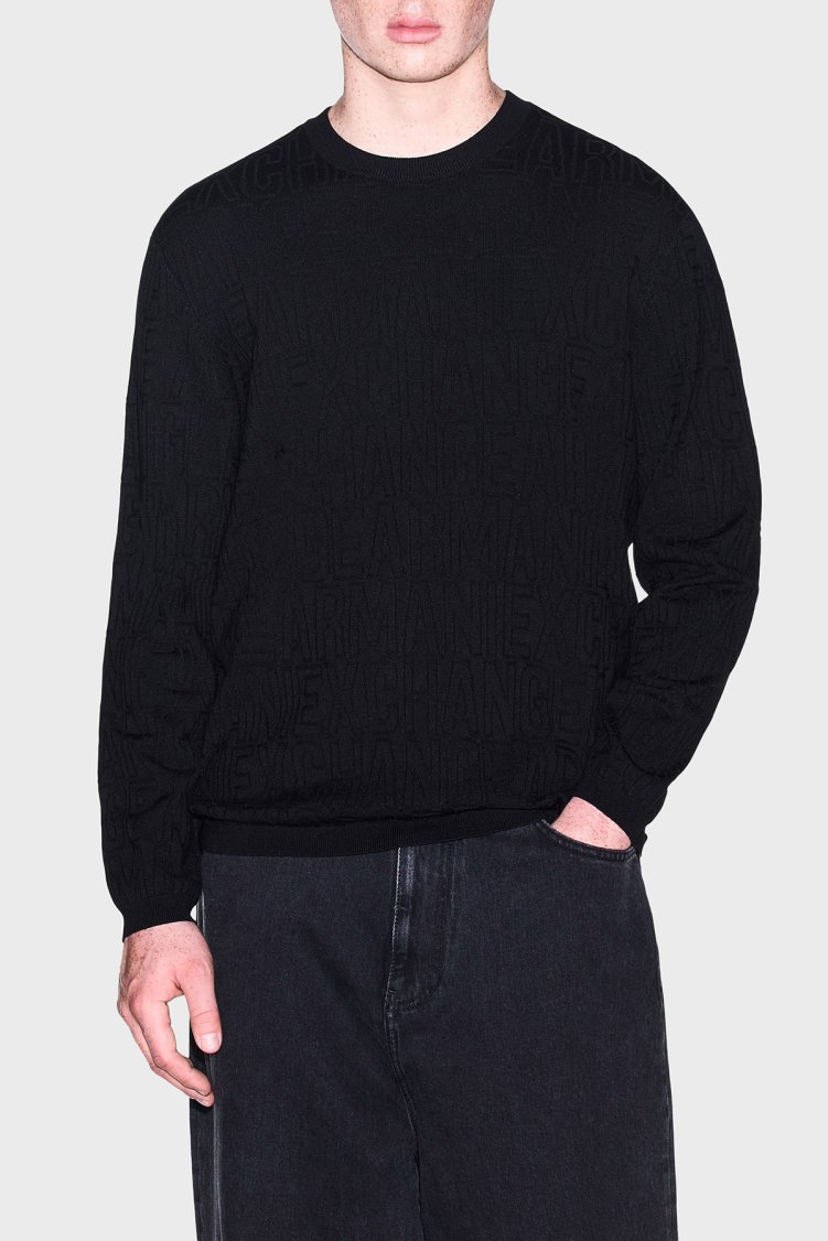 Armani Exchange Pamuklu Logolu Bisiklet Yaka Erkek Kazak XM002986 AF10454 UC001 Siyah - Armani Exchange