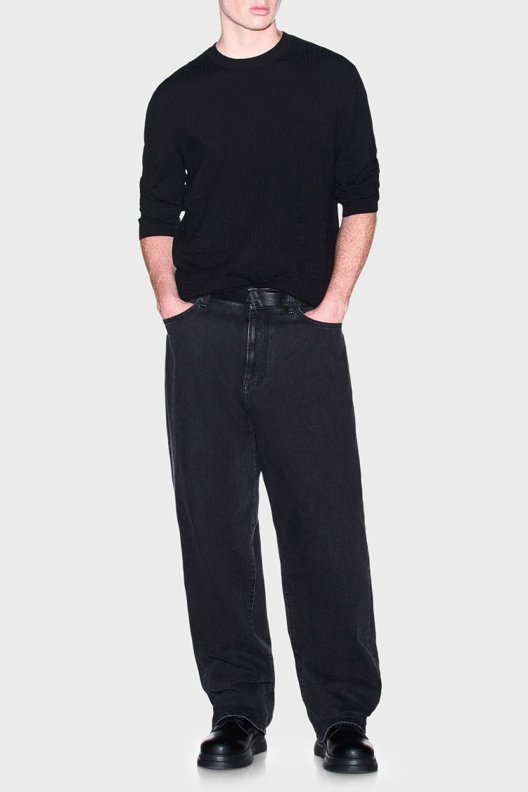 Armani Exchange Pamuklu Logolu Bisiklet Yaka Erkek Kazak XM002986 AF10454 UC001 Siyah - Armani Exchange (1)