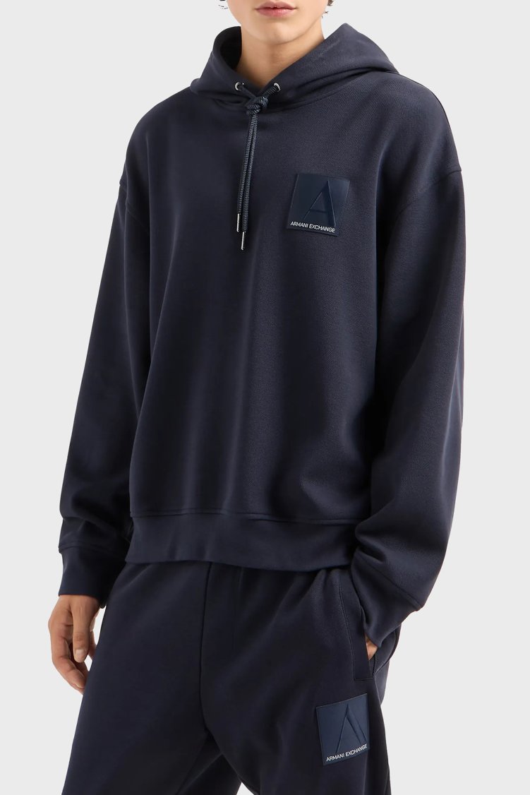 Armani Exchange Pamuklu Logolu Regular Fit Kapüşonlu Erkek Sweat 6DZMJB ZJNKZ 1510 LACİVERT - Armani Exchange