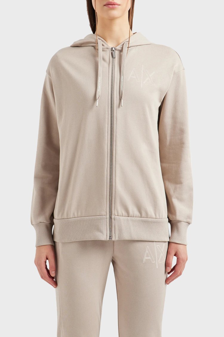 Armani Exchange Pamuklu Loose Fit Kapüşonlu Kadın Sweat 3DYM10 YJEBZ 1786 BEJ - Armani Exchange