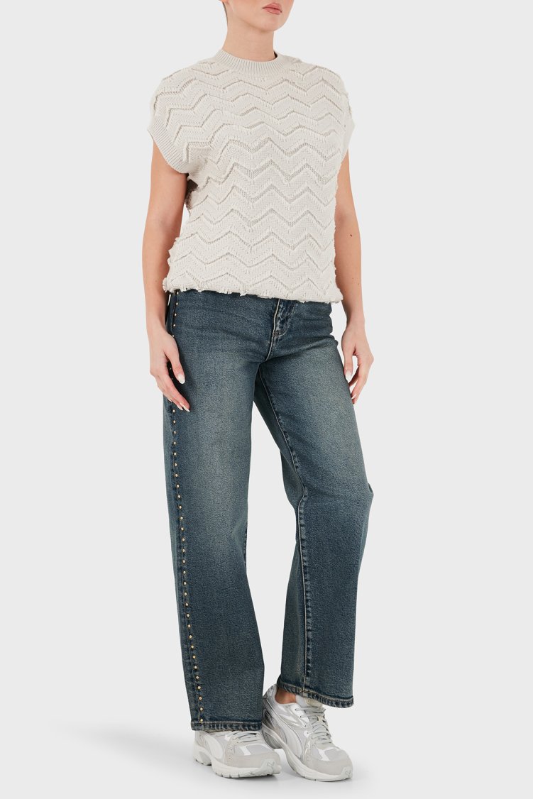 Armani Exchange Pamuklu Oversize Fit Zımba Detaylı Geniş Paça Jeans Kadın Kot Pantolon XW000100 AF25765 MB001 Mavi - Armani Exchange (1)
