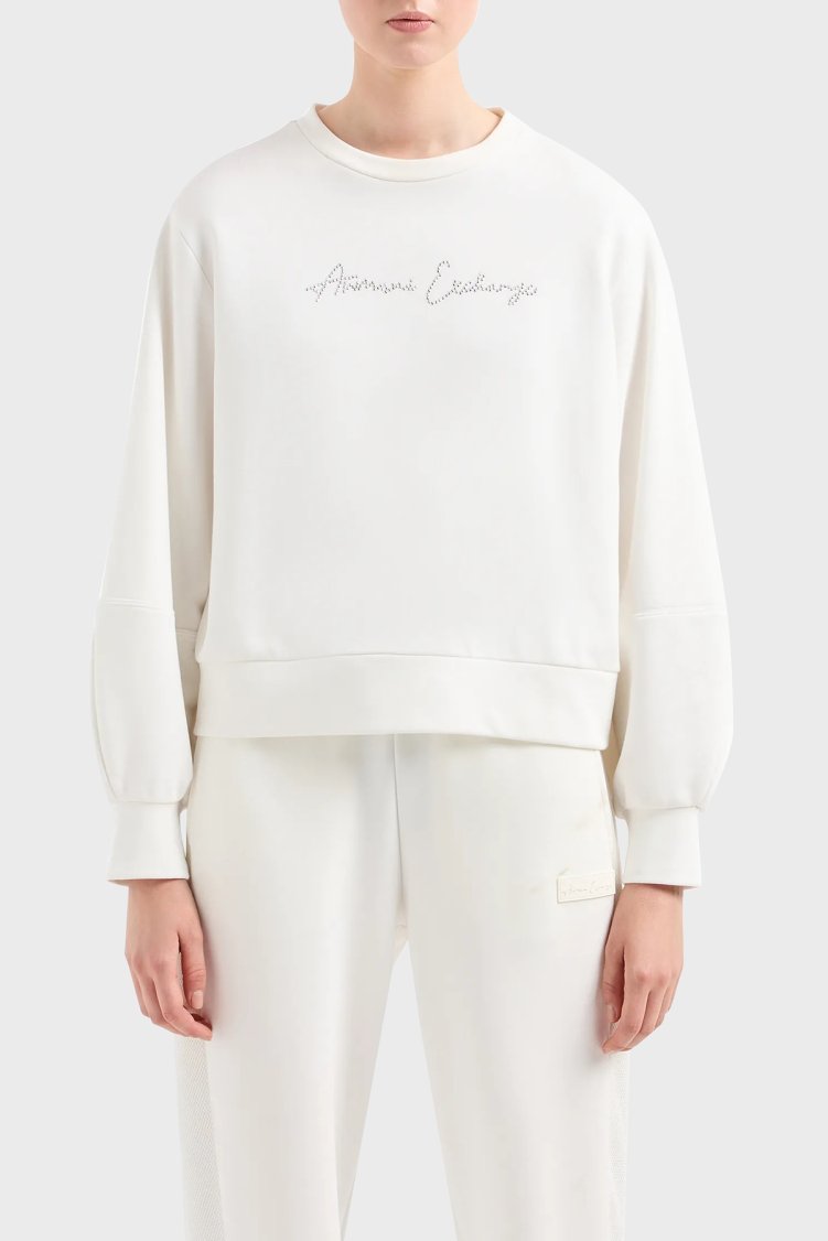 Armani Exchange Pamuklu Regular Fit Bisiklet Yaka Kadın Sweat 3DYM13 YJFFZ 1125 BEYAZ - Armani Exchange