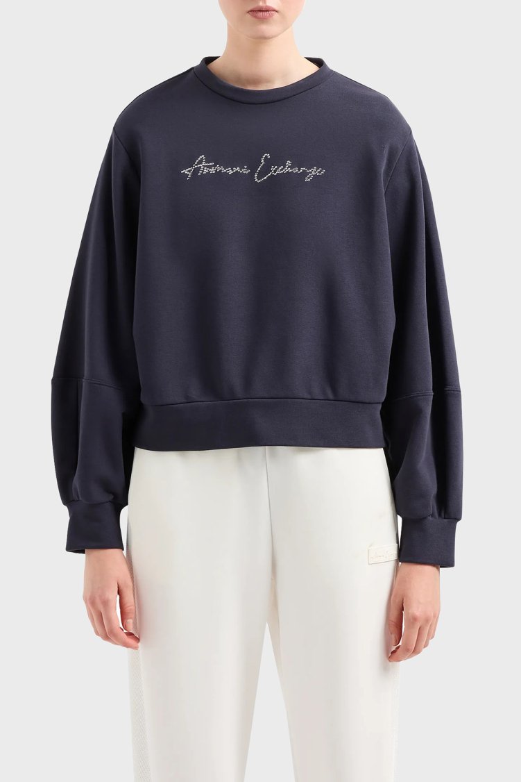 Armani Exchange Pamuklu Regular Fit Bisiklet Yaka Kadın Sweat 3DYM13 YJFFZ 1593 LACİVERT - Armani Exchange