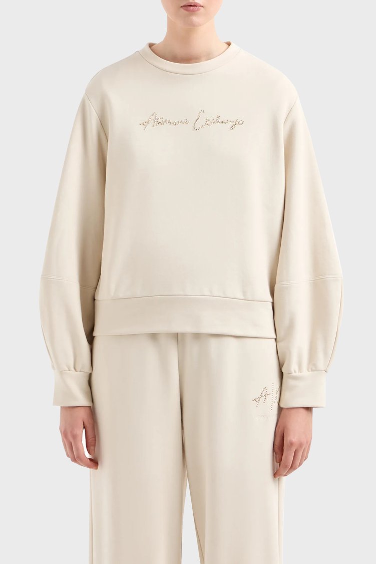 Armani Exchange Pamuklu Regular Fit Bisiklet Yaka Kadın Sweat 3DYM13 YJFFZ 1787 BEJ - Armani Exchange