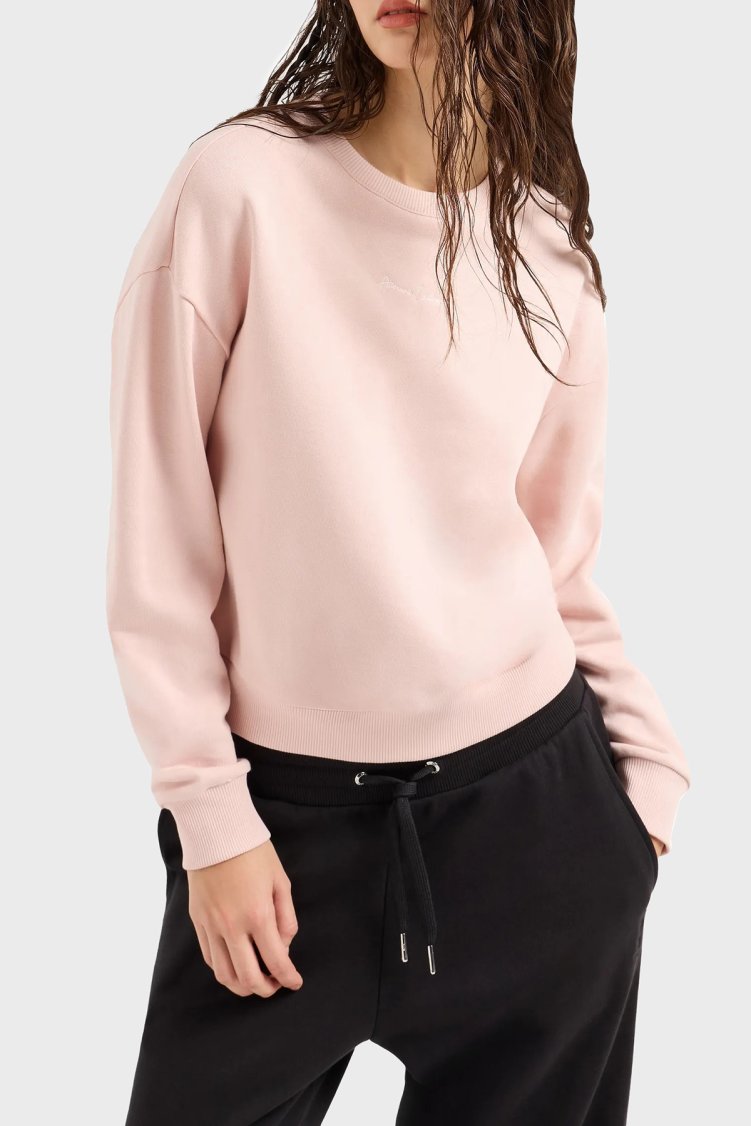 Armani Exchange Pamuklu Regular Fit Bisiklet Yaka Kadın Sweat 6DYM70 YJEEZ 14BQ PUDRA - Armani Exchange