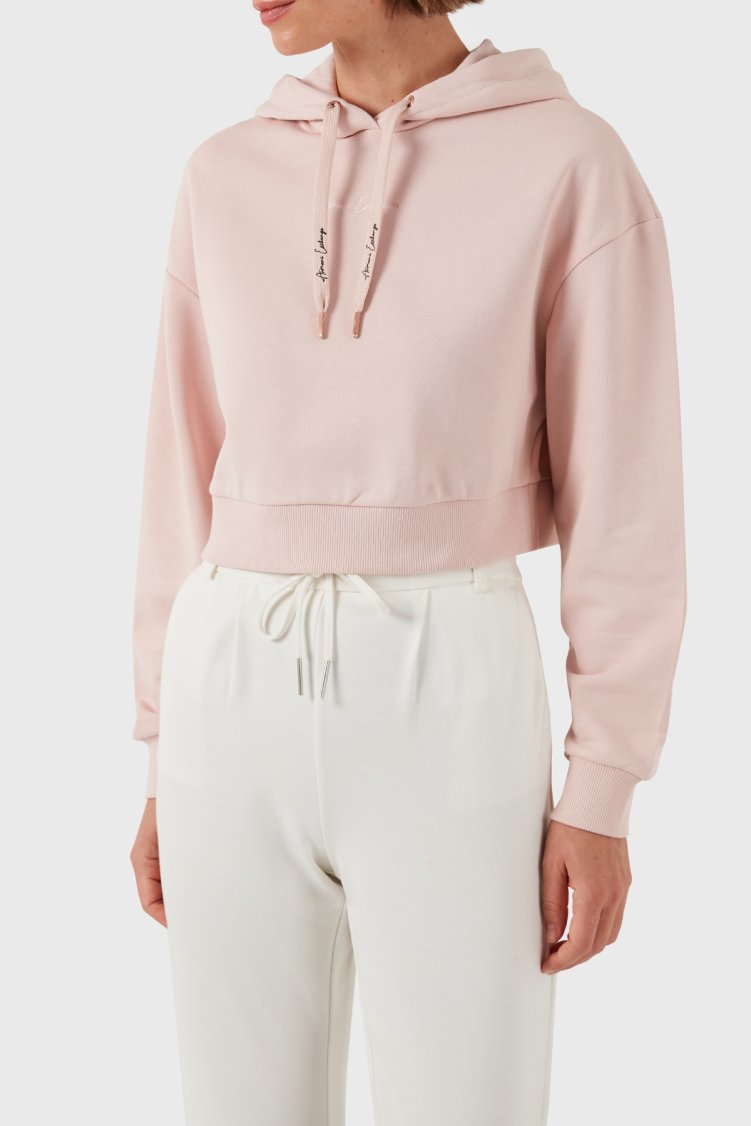 Armani Exchange Pamuklu Regular Fit Crop Kadın Sweat 6DYM71 YJEEZ 14BQ PUDRA - Armani Exchange
