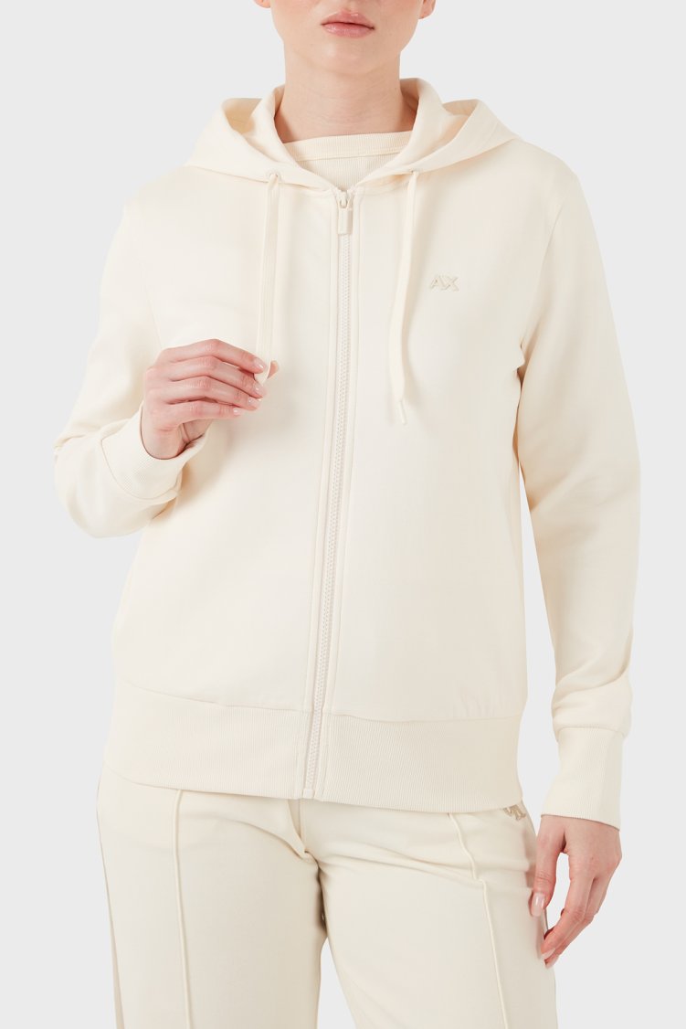 Armani Exchange Pamuklu Regular Fit Fermuarlı Kapüşon Yaka Kadın Sweat XW002843 AF10818 U1003 EKRU - Armani Exchange