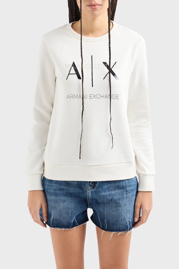 Armani Exchange Pamuklu Regular Fit Bisiklet Yaka Kadın Sweat 3DYM92 YJFDZ 1125 BEYAZ - Armani Exchange
