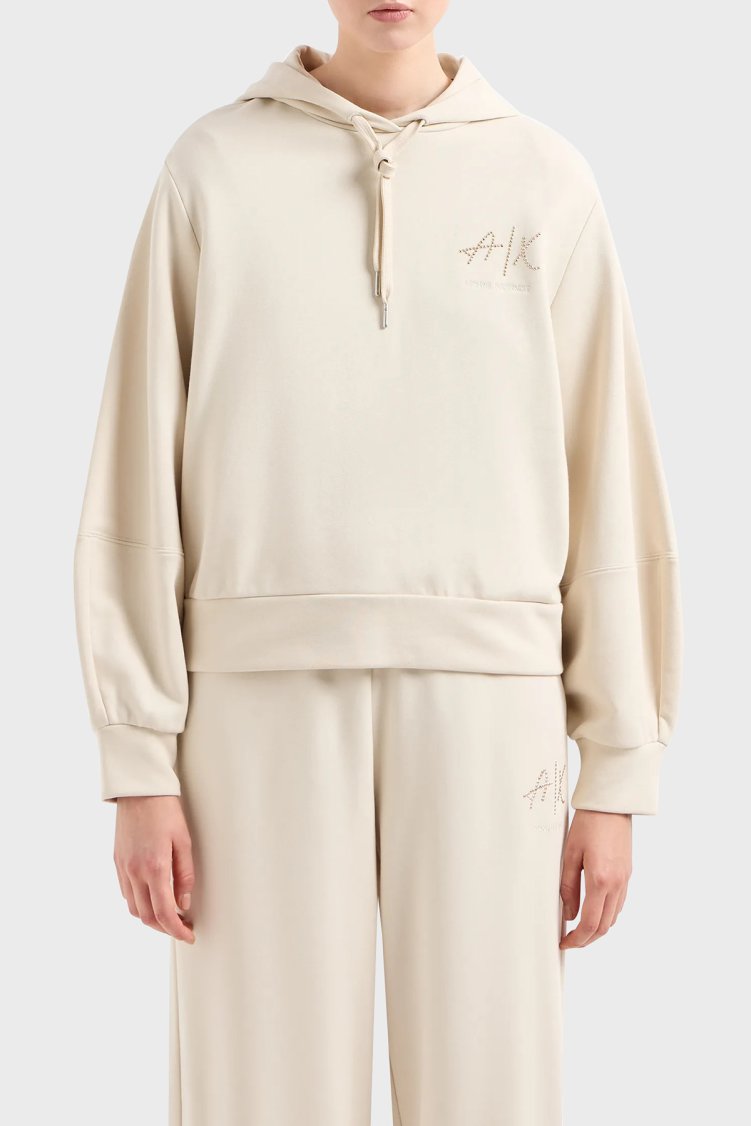 Armani Exchange Pamuklu Regular Fit Kapüşonlu Kadın Sweat 3DYM12 YJFFZ 1787 BEJ - Armani Exchange