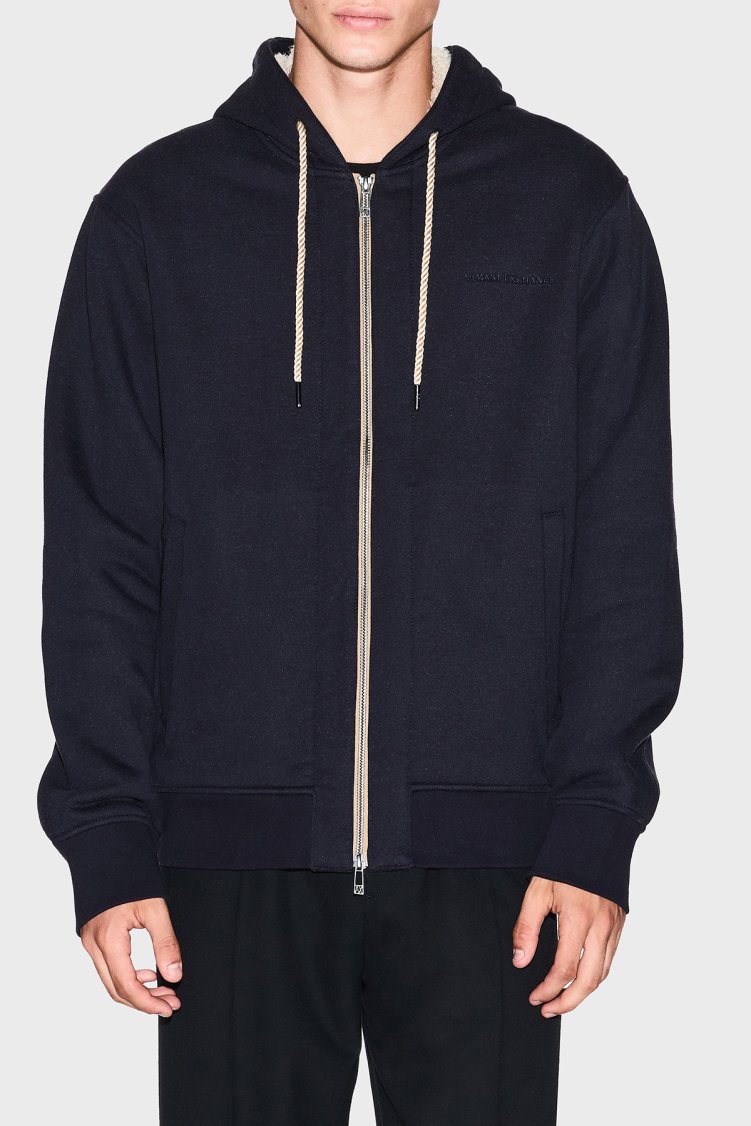 Armani Exchange Pamuklu Regular Fit Kapüşonlu Fermuarlı Erkek Sweat XM001026 AF16279 UB101 LACİVERT - Armani Exchange