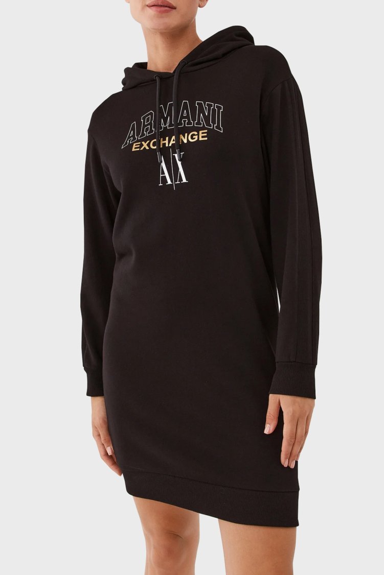 Armani Exchange Pamuklu Regular Fit Kapüşonlu Kışlık Spor Kadın Elbise 6RYA78 YJEBZ 1200 Siyah - Armani Exchange