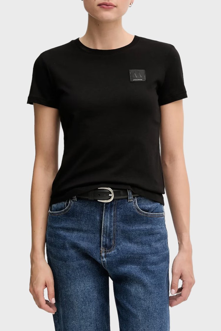 Armani Exchange Pamuklu Regular Fit Logolu Bisiklet Yaka Bayan T Shirt XW000831 AF10356 UC001 SİYAH - Armani Exchange