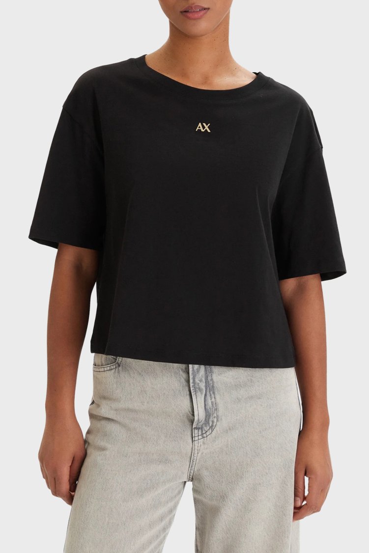 Armani Exchange Pamuklu Regular Fit Logolu Bisiklet Yaka Bayan T Shirt XW001836 AF10356 UC001 SİYAH - Armani Exchange