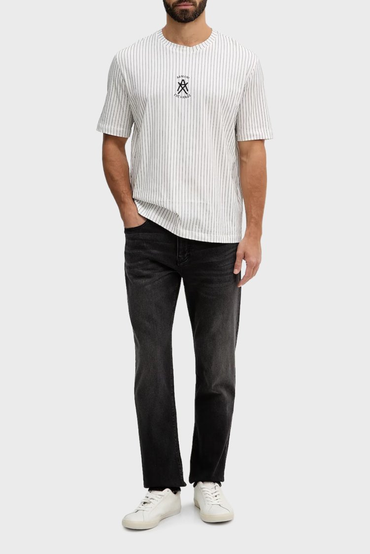 Armani Exchange Pamuklu Regular Fit Logolu Bisiklet Yaka Çizgili Erkek T Shirt XM001791 AF10356 F0158 SİYAH-BEYAZ - Armani Exchange (1)