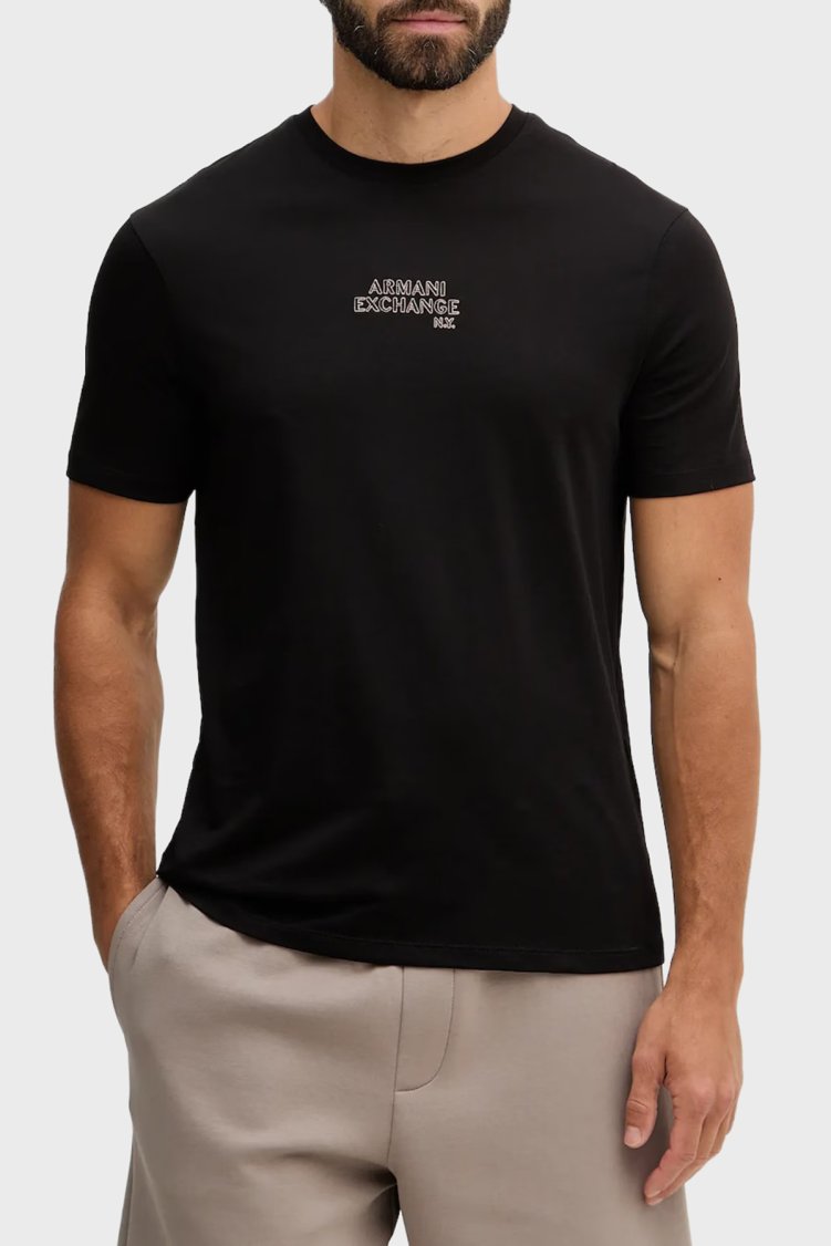 Armani Exchange Pamuklu Regular Fit Logolu Bisiklet Yaka Erkek T Shirt XM001784 AF10356 UC001 SİYAH - Armani Exchange