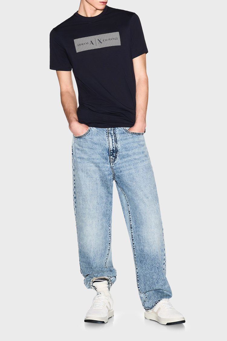 Armani Exchange Pamuklu Regular Fit Logolu Bisiklet Yaka Erkek T Shirt XM002472 AF10356 UB101 LACİVERT - Armani Exchange (1)