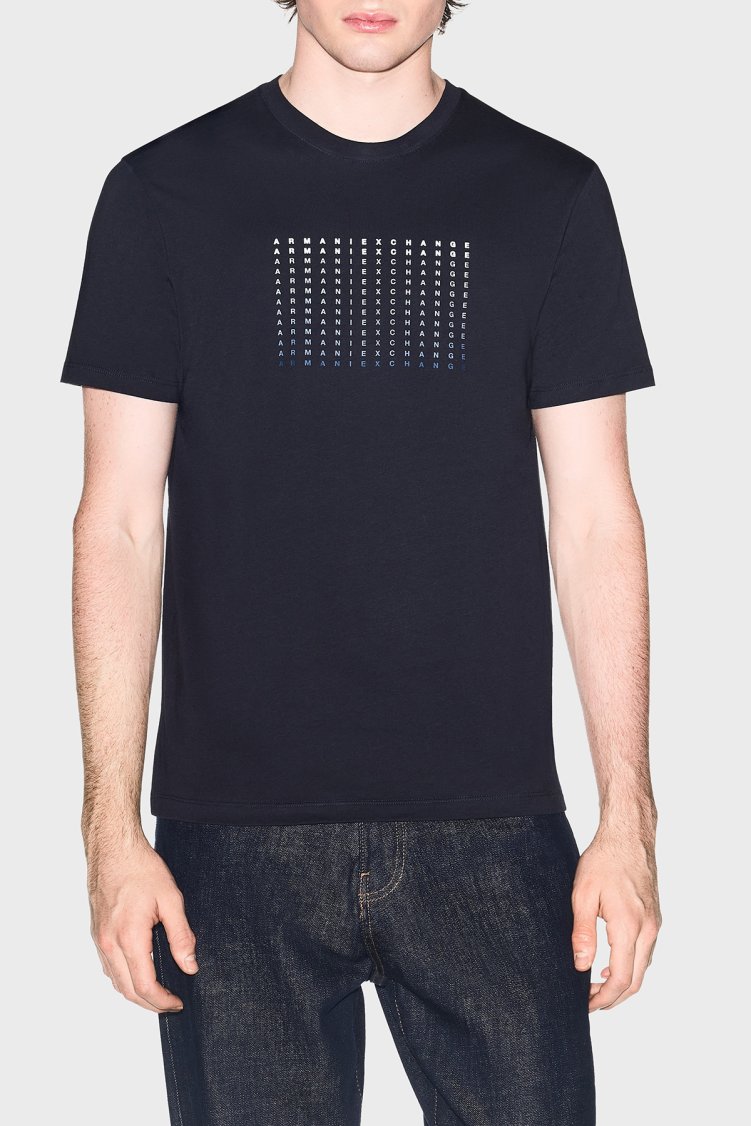 Armani Exchange Pamuklu Regular Fit Logolu Bisiklet Yaka Erkek T Shirt XM002519 AF10334 UB101 LACİVERT - Armani Exchange