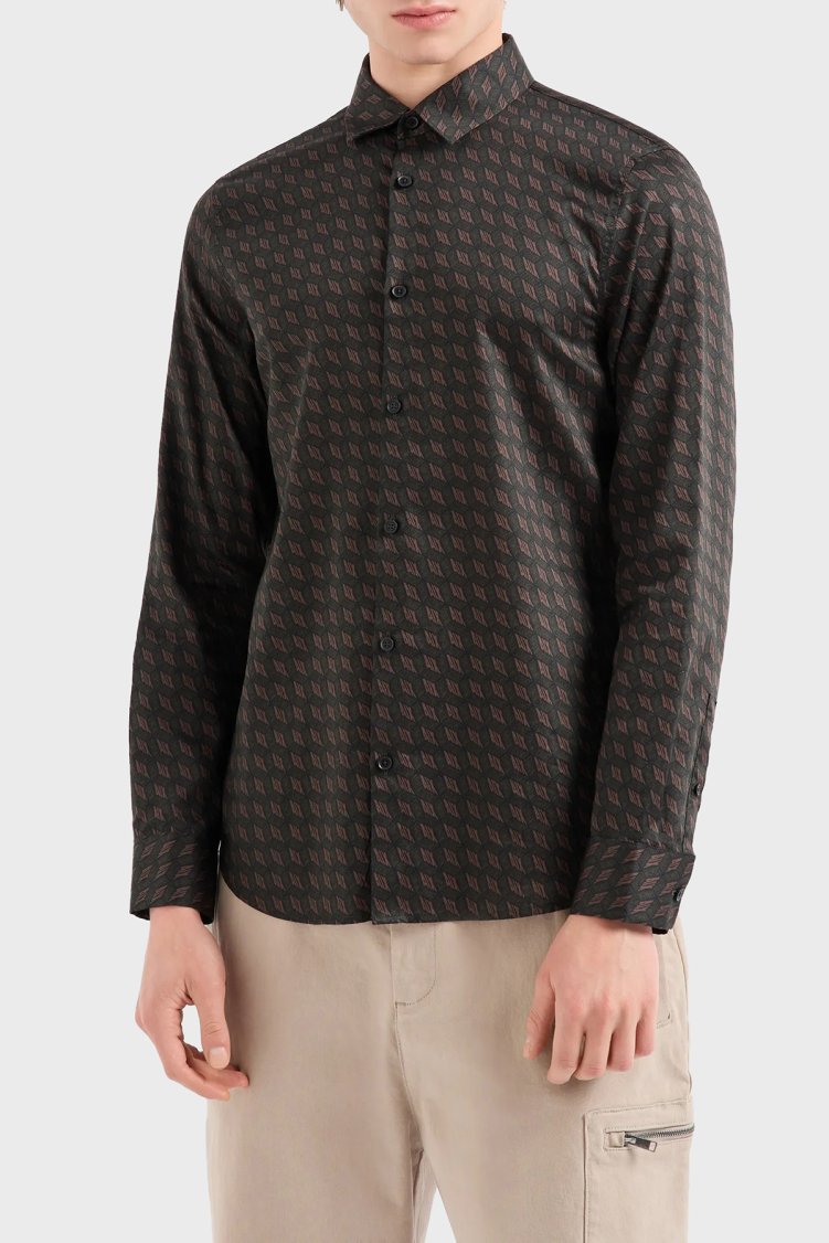 Armani Exchange Pamuklu Regular Fit Logolu Erkek Gömlek 6DZC45 ZNZRZ 72AF SİYAH - Armani Exchange