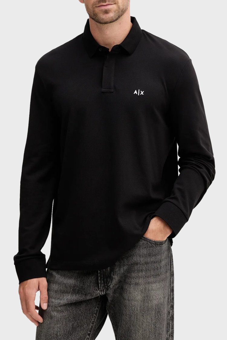 Armani Exchange Pamuklu Regular Fit Uzun Kollu Erkek Polo Yaka Sweat XM001288 AF17321 UC001 SİYAH - Armani Exchange