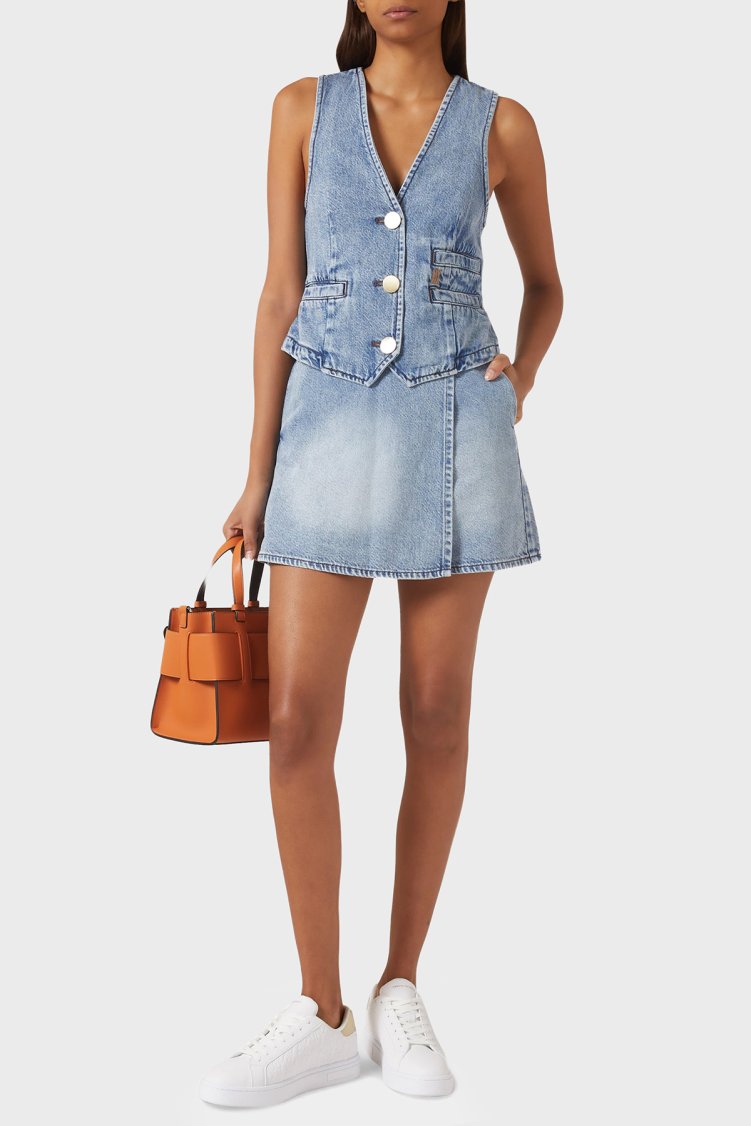 Armani Exchange Pamuklu Regular Fit V Yaka Kot Bayan Yelek XW002263 AF21338 MB001 MAVİ - Armani Exchange (1)