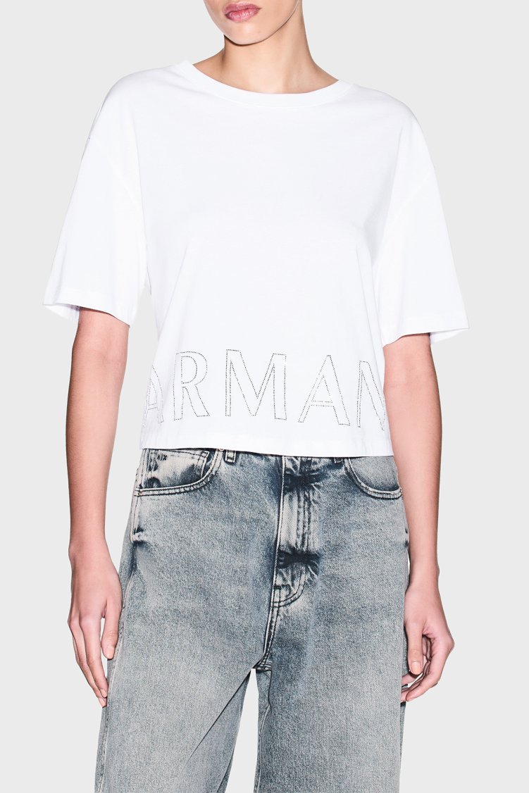 Armani Exchange Pamuklu Relaxed Fit Logolu Bisiklet Yaka Bayan T Shirt XW001709 AF17172 U0002 BEYAZ - Armani Exchange
