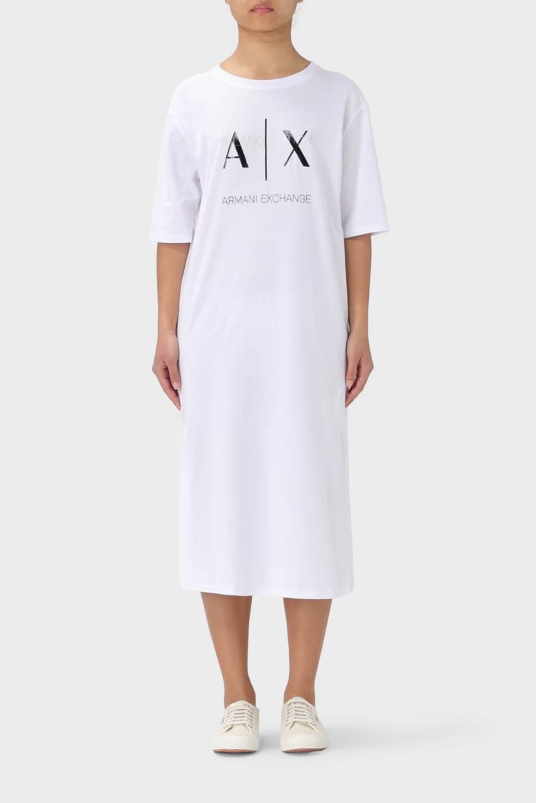 Armani Exchange Pamuklu Relaxed Fit Midi Kadın Elbise 3DYA79 YJ3RZ 1000 Beyaz - Armani Exchange