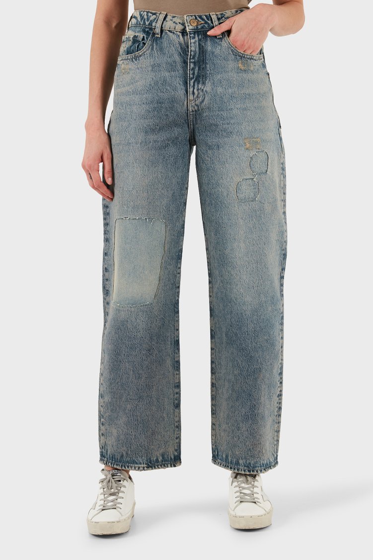 Armani Exchange Pamuklu Relaxed Fit Normal Bel Düz Paça Jeans Bayan Kot Pantolon XW000100 AF14483 MB001 BEJ - Armani Exchange