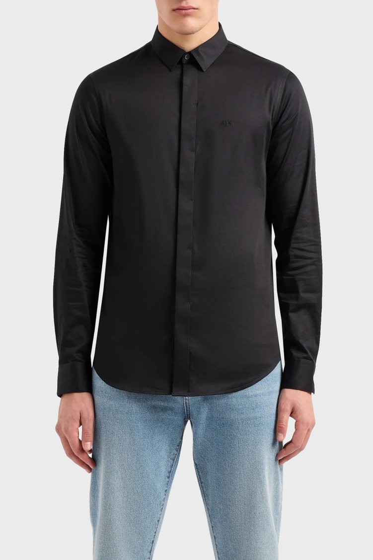 Armani Exchange Pamuklu Slim Fit Erkek Gömlek 8NZCBD ZN10Z 1200 SİYAH - Armani Exchange