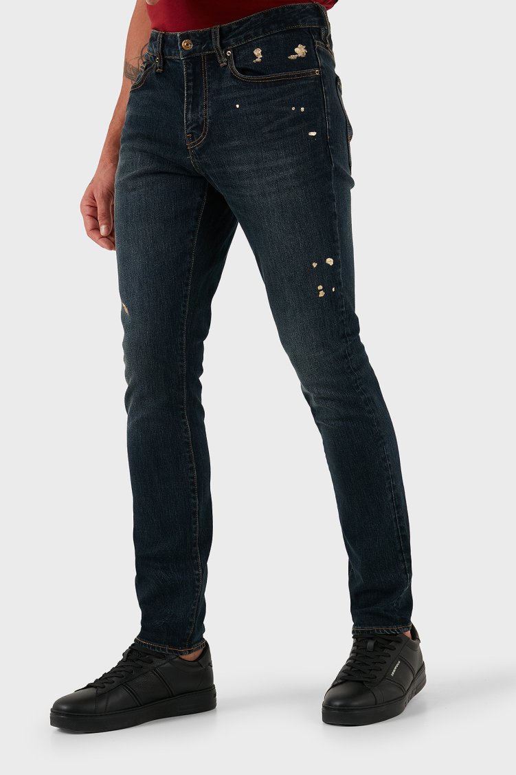 Armani Exchange Pamuklu Slim Fit Normal Bel Dar Paça Jeans Erkek Kot Pantolon XM000070 AF15833 MB001 LACİVERT - Armani Exchange