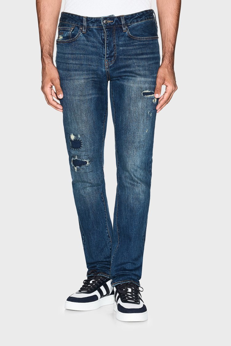 Armani Exchange Pamuklu Slim Fit Normal Bel Dar Paça Jeans Erkek Kot Pantolon XM000070 AF17092 MB001 LACİVERT - Armani Exchange