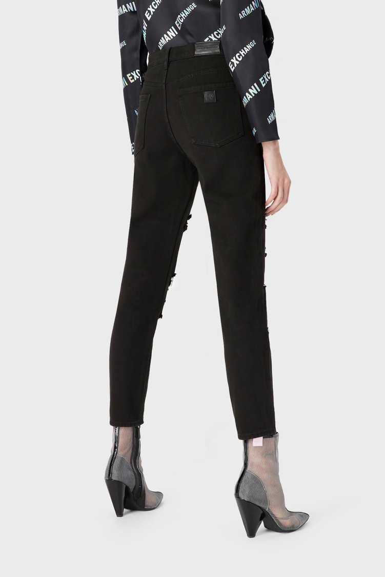 Armani Exchange Pamuklu Yüksel Bel Slim Fit Yırtık Detaylı J51 Jeans Kadın Kot Pantolon 3RYJ51 Y1HRZ 1200 Siyah - Armani Exchange (1)