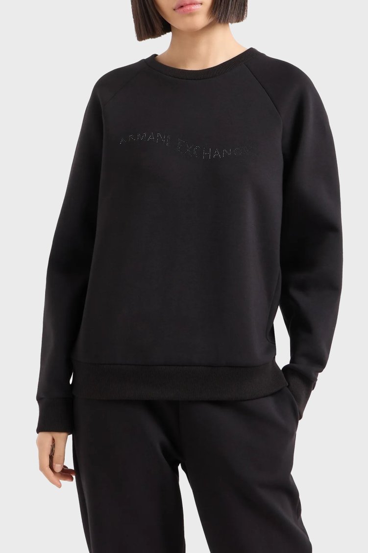 Armani Exchange Regular Fit Bisiklet Yaka Bayan Sweat 6DYM55 YJFPZ 1200 SİYAH - Armani Exchange