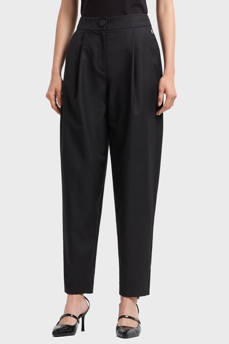 Armani Exchange Regular Fit Daralan Paça Pileli Kumaş Bayan Pantolon XW000222 AF10855 UC001 SİYAH - Armani Exchange