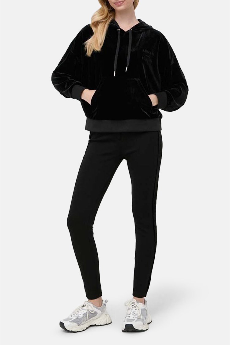 Armani Exchange Regular Fit Kanguru Cepli Kapüşonlu Kadife Kadın Sweat 6RYM45 YJ9WZ 1200 SİYAH - Armani Exchange (1)