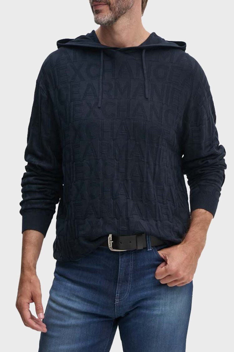 Armani Exchange Regular Fit Kapüşonlu Yaka Örme Erkek Kazak 6DZM1B ZM4DZ 1510 LACİVERT - Armani Exchange