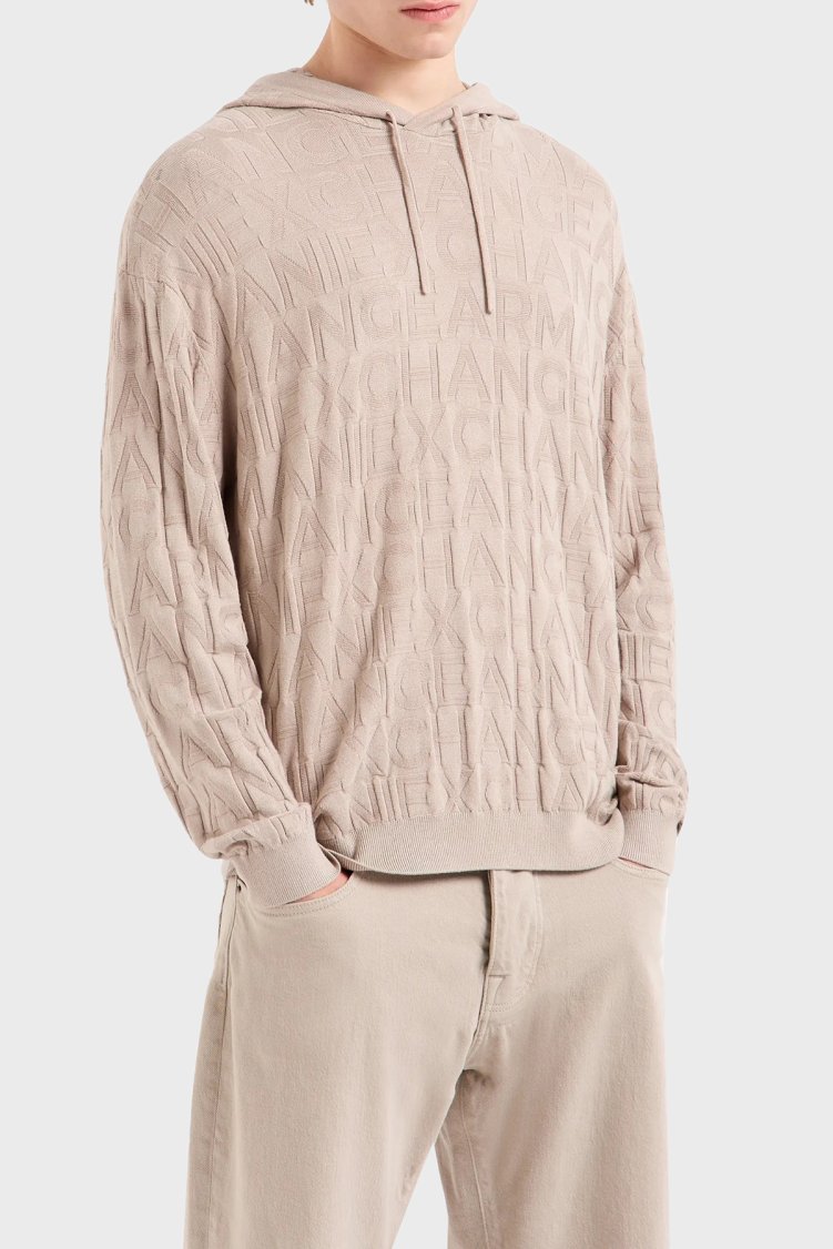 Armani Exchange Regular Fit Kapüşonlu Yaka Örme Erkek Kazak 6DZM1B ZM4DZ 17AB KREM - Armani Exchange