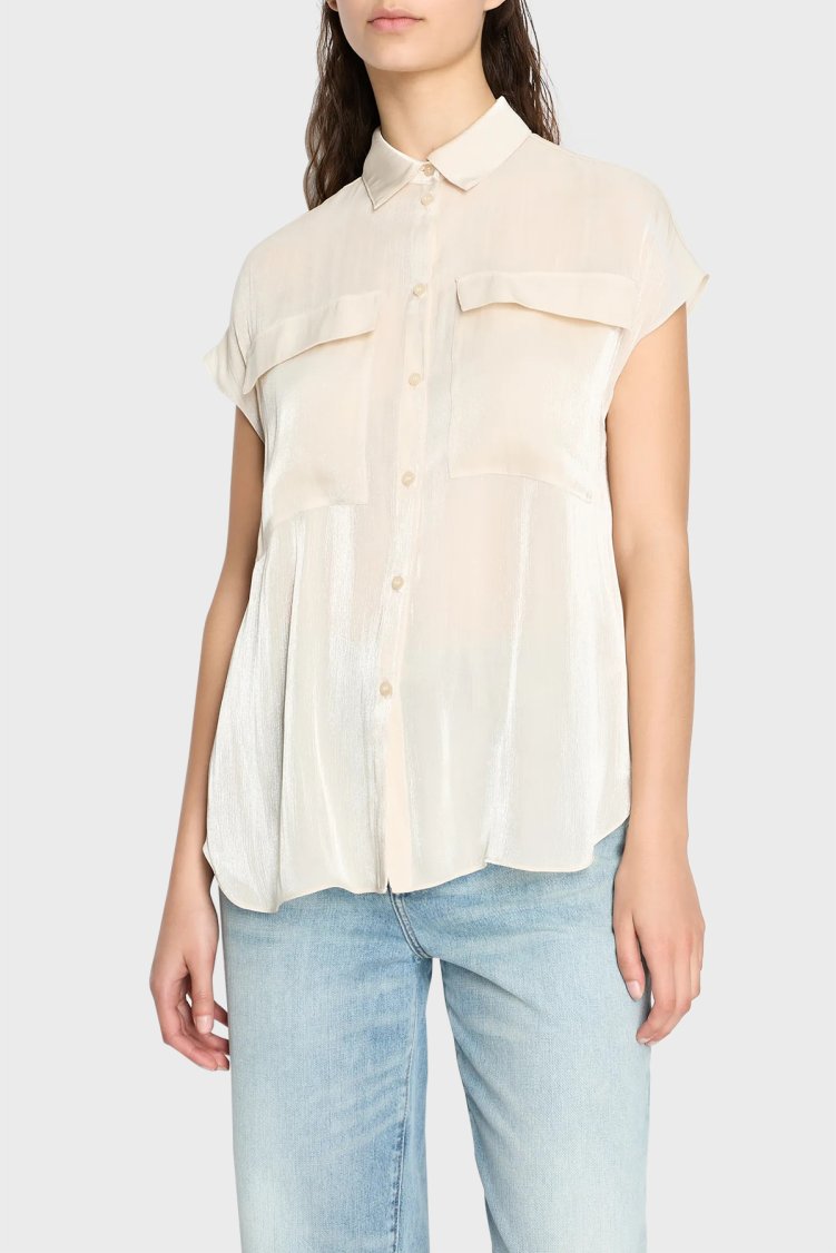 Armani Exchange Regular Fit Kısa Kollu Kadın Gömlek 3DYC19 YNUUZ 1787 BEJ - Armani Exchange