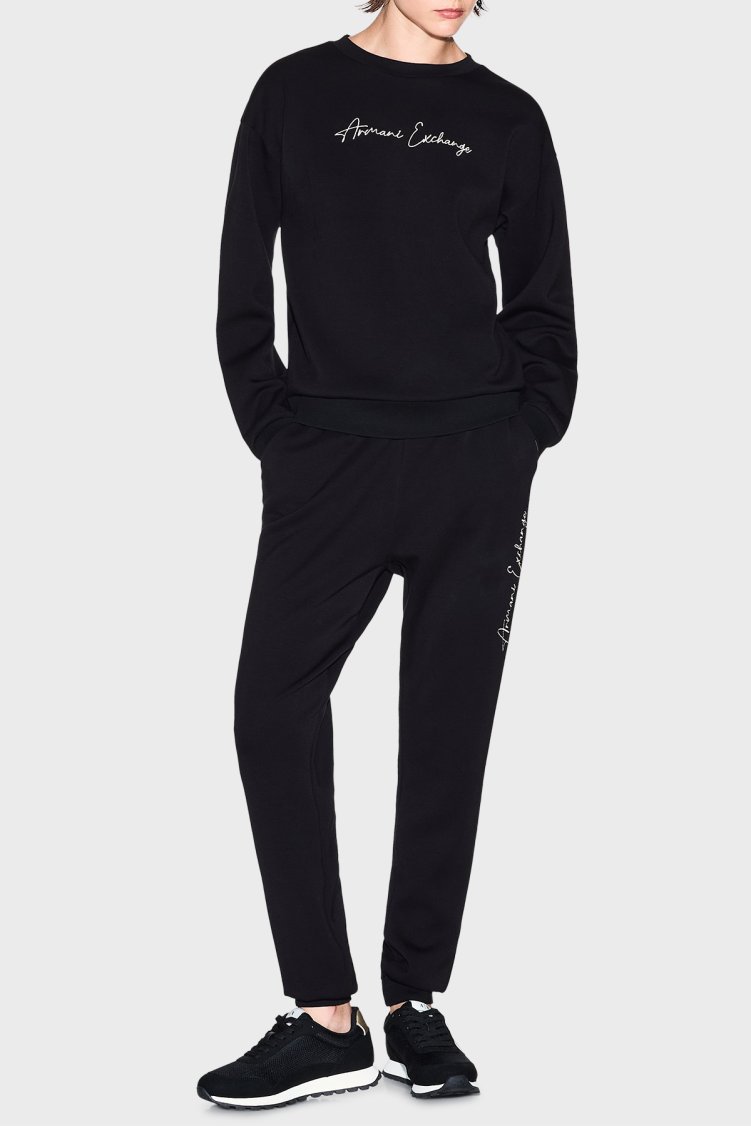 Armani Exchange Regular Fit Logo Baskılı Yüksek Bel Bayan Pantolon XW000837 AF13397 MC021 SİYAH - Armani Exchange (1)