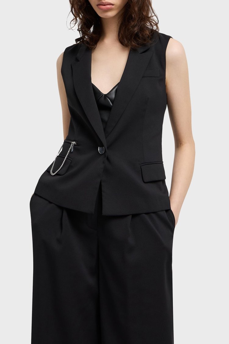 Armani Exchange Regular Fit Mono Yaka Zincir Detaylı Bayan Yelek XW000435 AF12749 UC001 SİYAH - Armani Exchange