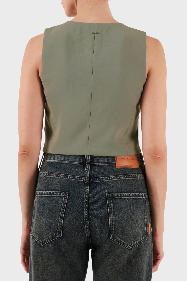 Armani Exchange Regular Fit V Yaka Düğmeli Bayan Yelek XW001279 AF16148 U6242 KAHVE - Armani Exchange (1)