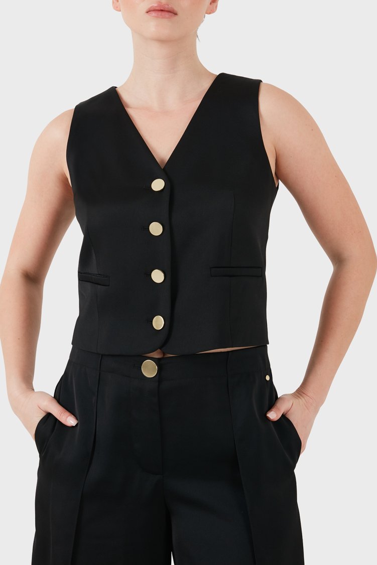 Armani Exchange Regular Fit V Yaka Düğmeli Kadın Yelek XW001954 AF21553 UC001 SİYAH - Armani Exchange
