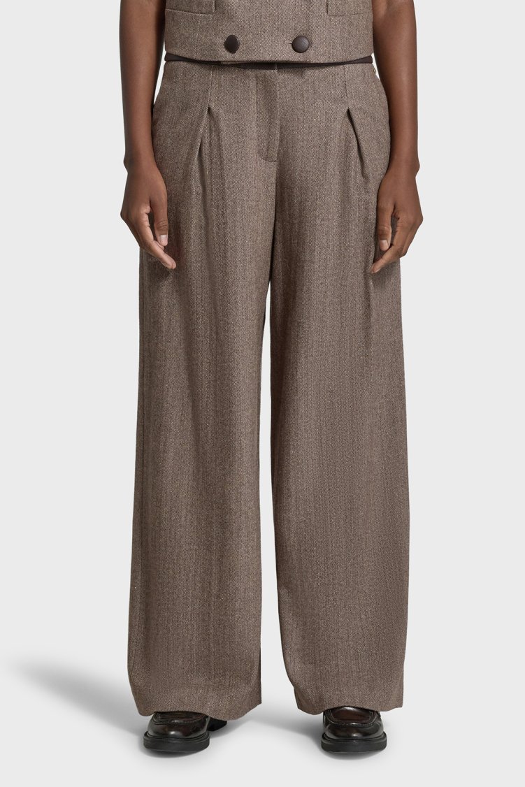Armani Exchange Relaxed Fit Balıksırtı Desenli Kadın Pantolon XW002479 AF26078 F6044 Kahve - Armani Exchange