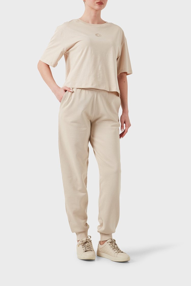 Armani Exchange Relaxed Fit Lastikli Bel Ribanalı Paça Bayan Pantolon XW000319 AF12217 U1095 BEJ - Armani Exchange