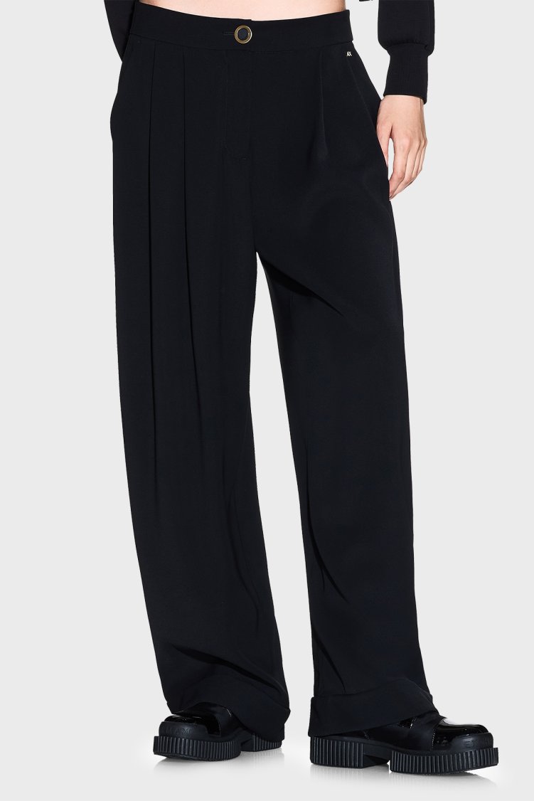 Armani Exchange Relaxed Fit Yüksek Bel Geniş Paça Bayan Pantolon XW001826 AF16125 UC001 SİYAH - Armani Exchange