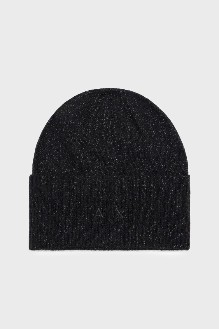 Armani Exchange Simli Yün Karışımlı Örme Bayan Bere XW001519 AF16181 MC026 SİYAH-GÜMÜŞ - Armani Exchange